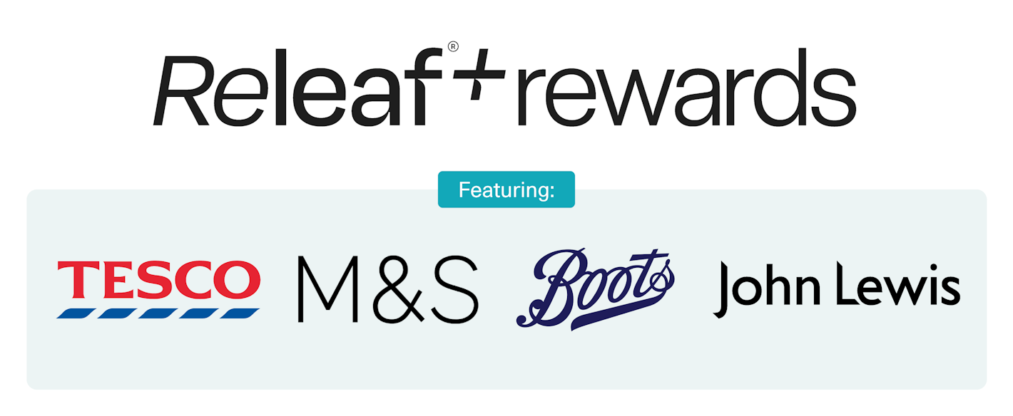 Releaf+ rewards featuring Tesco, M&S, Boots and John Lewis