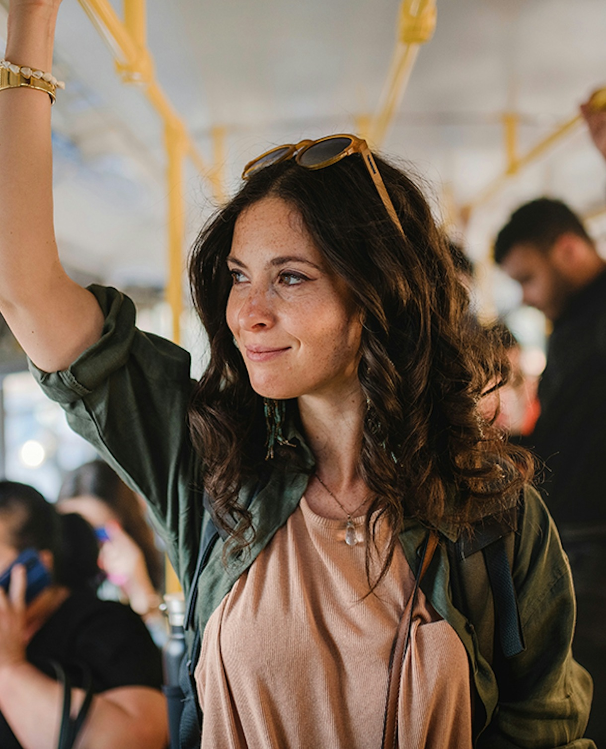Woman travelling on a bus